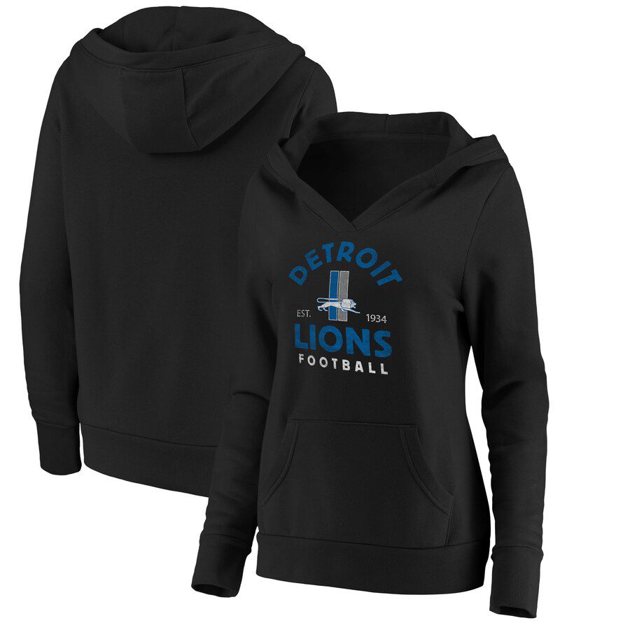 Women Detroit Lions Fanatics Branded Black Vintage Arch V-Neck Pullover Hoodie